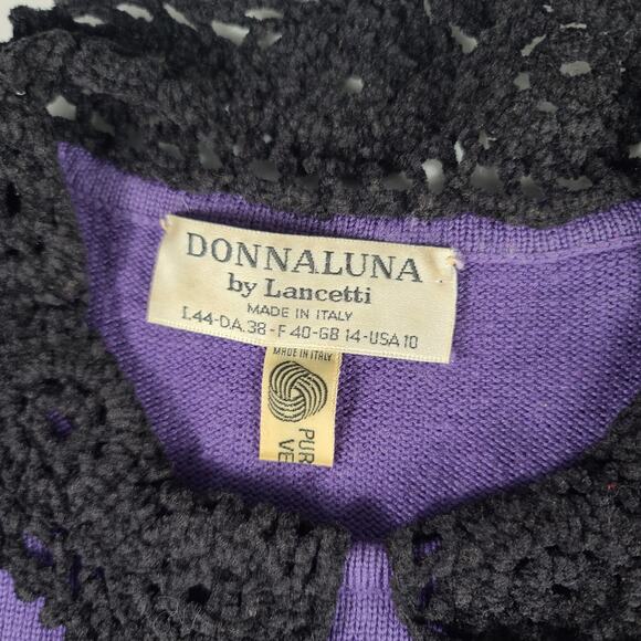 Lancetti Italy Purple Black Vintage Wool 2 Piece Sweater & Skirt Set 10 12 - Picture 5 of 6